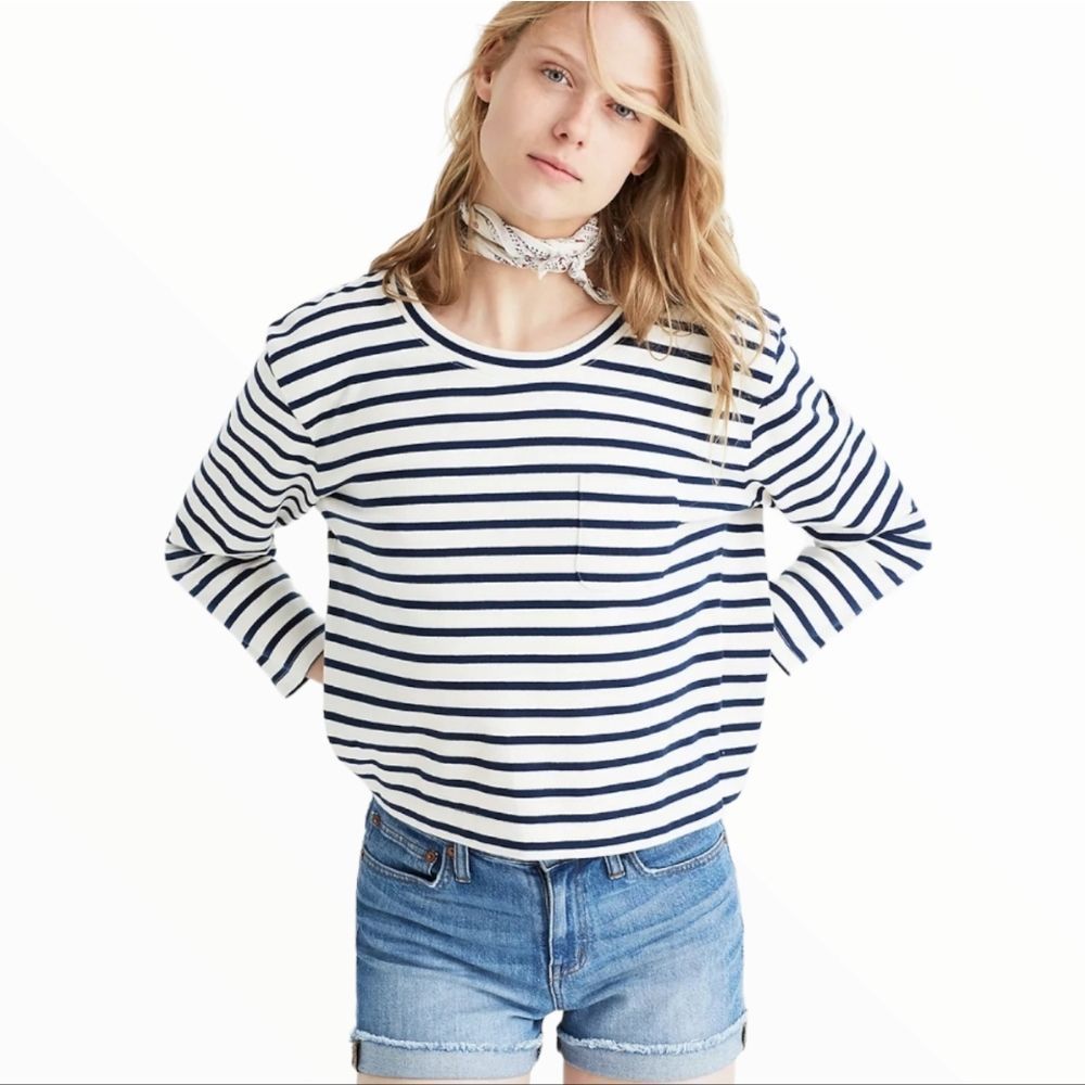 Madewell Long-sleeve Crop Tee in Linden Stripe
